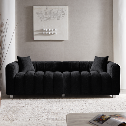 Sofa Modular Velvet Teddy Black 3 Seat Metal Legs 87 In 750 LB