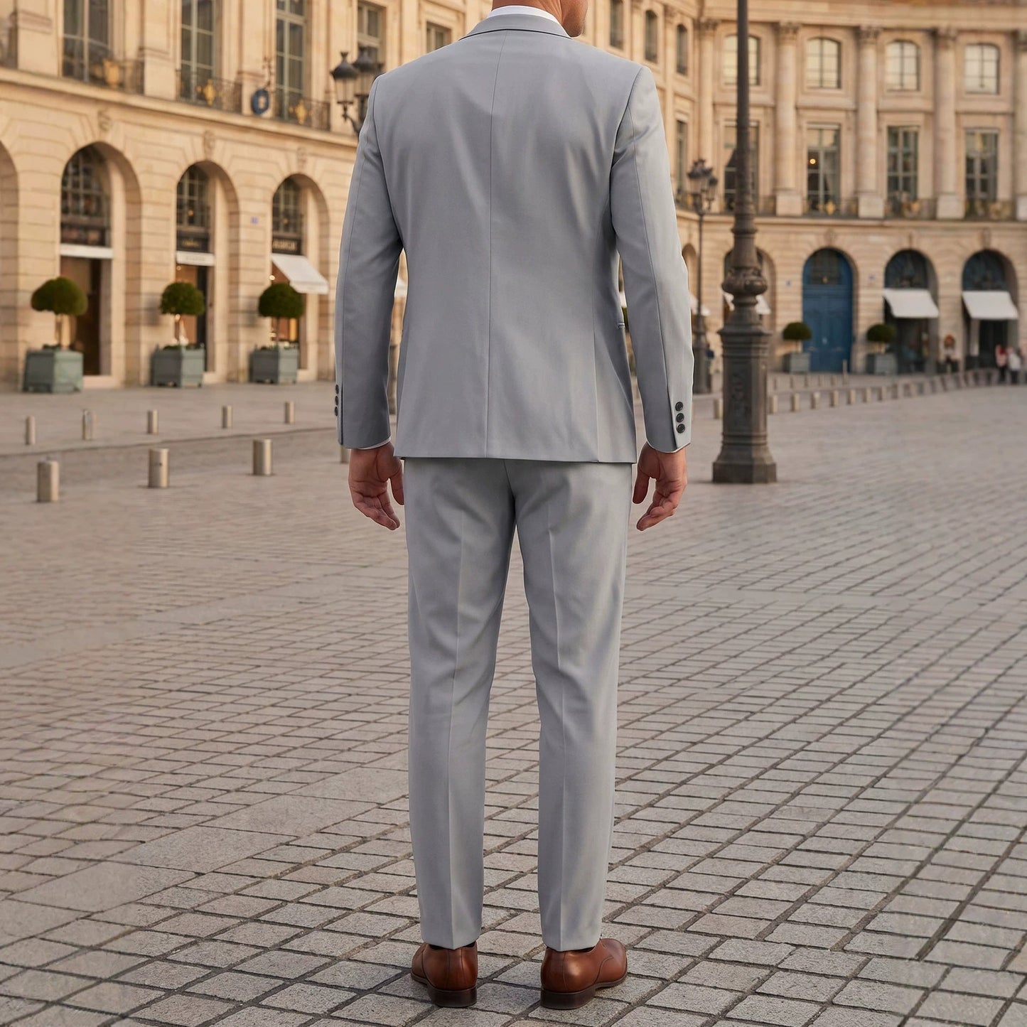 Mens Solid-Colored Business Gentleman Formal Suit With Long Trousers