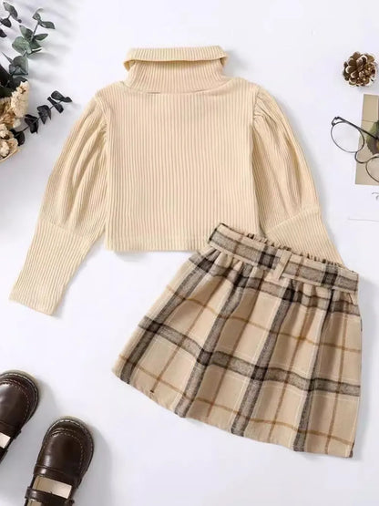 Turtleneck Long Sleeve Top and Skirt Set