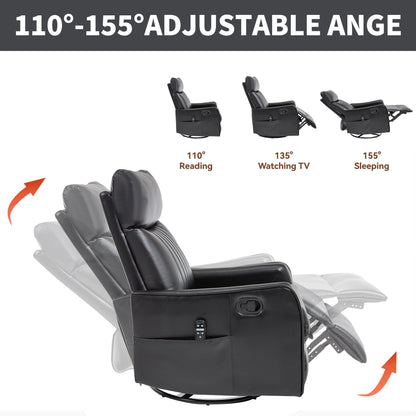 Recliner Chair Swivel Rocker Faux Leather Black Heat Massage
