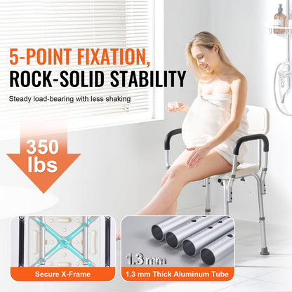 Shower Chair with Backrest Aluminum Adjustable Height Non-Slip 350 LB