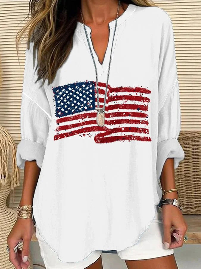 Womens Fashion Floral Print V-Neck Long-Sleeve T-Shirt