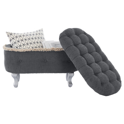 Storage Bench Tufted Gray Fabric Tassel Trim Flip Top 29.5x17.8x19 In