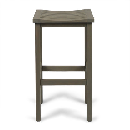 Outdoor Balcony Bar Set Acacia Wood Gray 3 Piece Table 2 Stools Seats 2