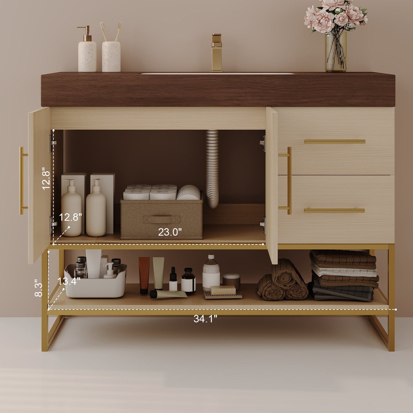 36' Modern Free-Standing Bathroom Vanity with Seamless Ceramic Sink & Sintere...