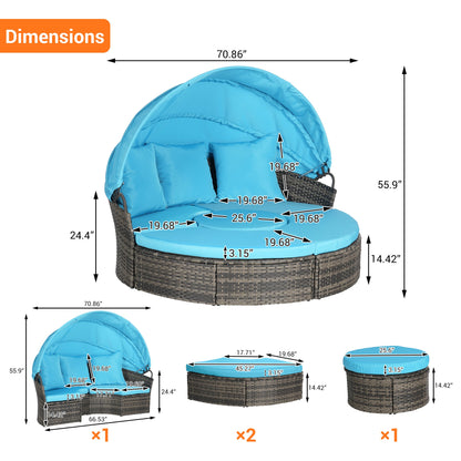Chaise Lounge PE Rattan Canopy Light Blue 380 LB