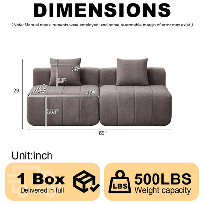 Loveseat Modular Chenille Gray 2 Seat Piano Key Design