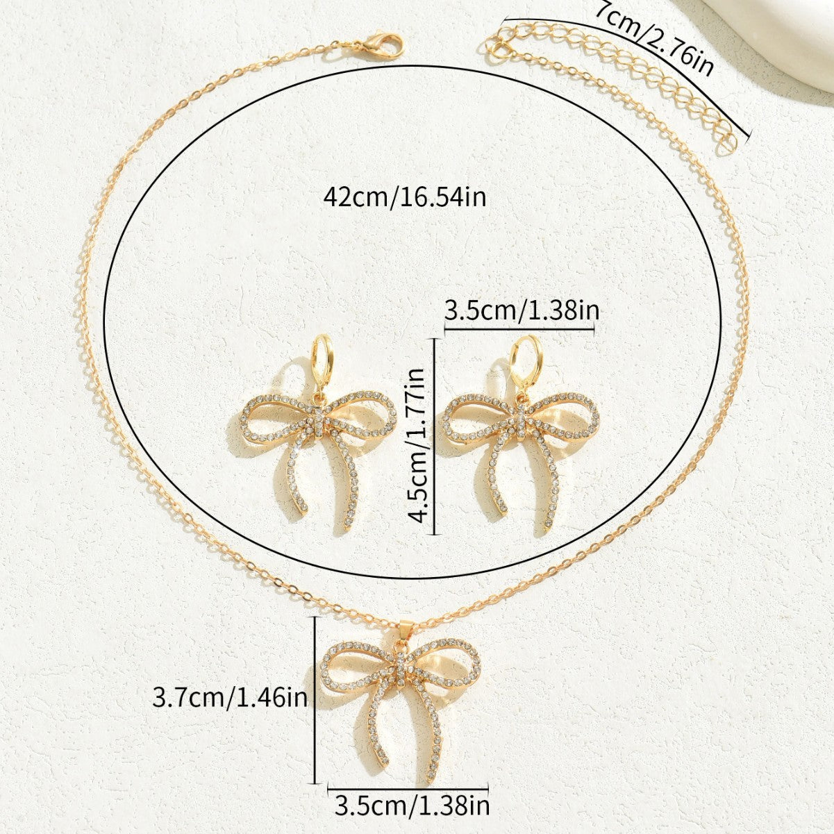 Minimalist Classic Style Bowknot Necklace Earrings Set, Niche Unique Cubic Zirconia Inlaid Clavicle Chain Versatile Women Stud Earrings