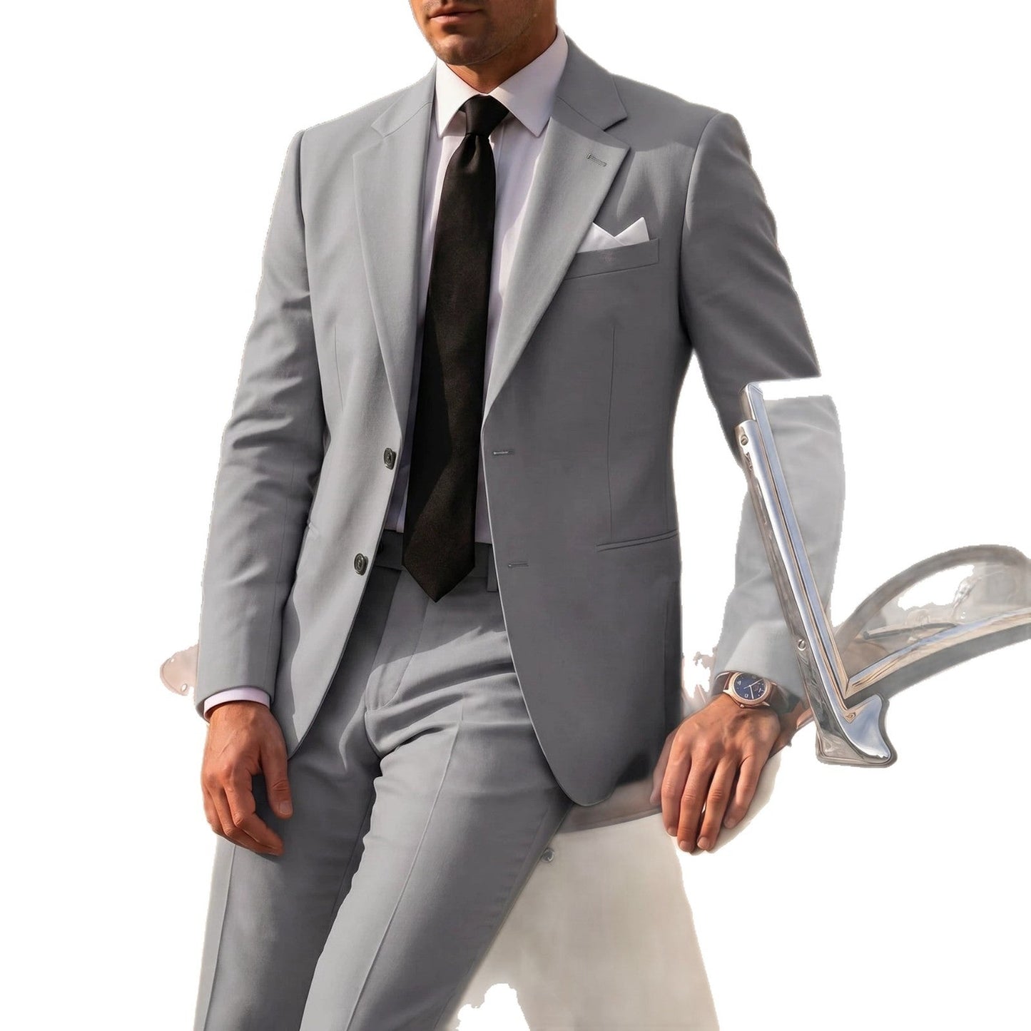 Mens Solid-Colored Business Gentleman Formal Suit With Long Trousers