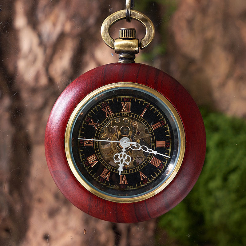 Small Mahogany Automatic Mechanical Pocket Watch