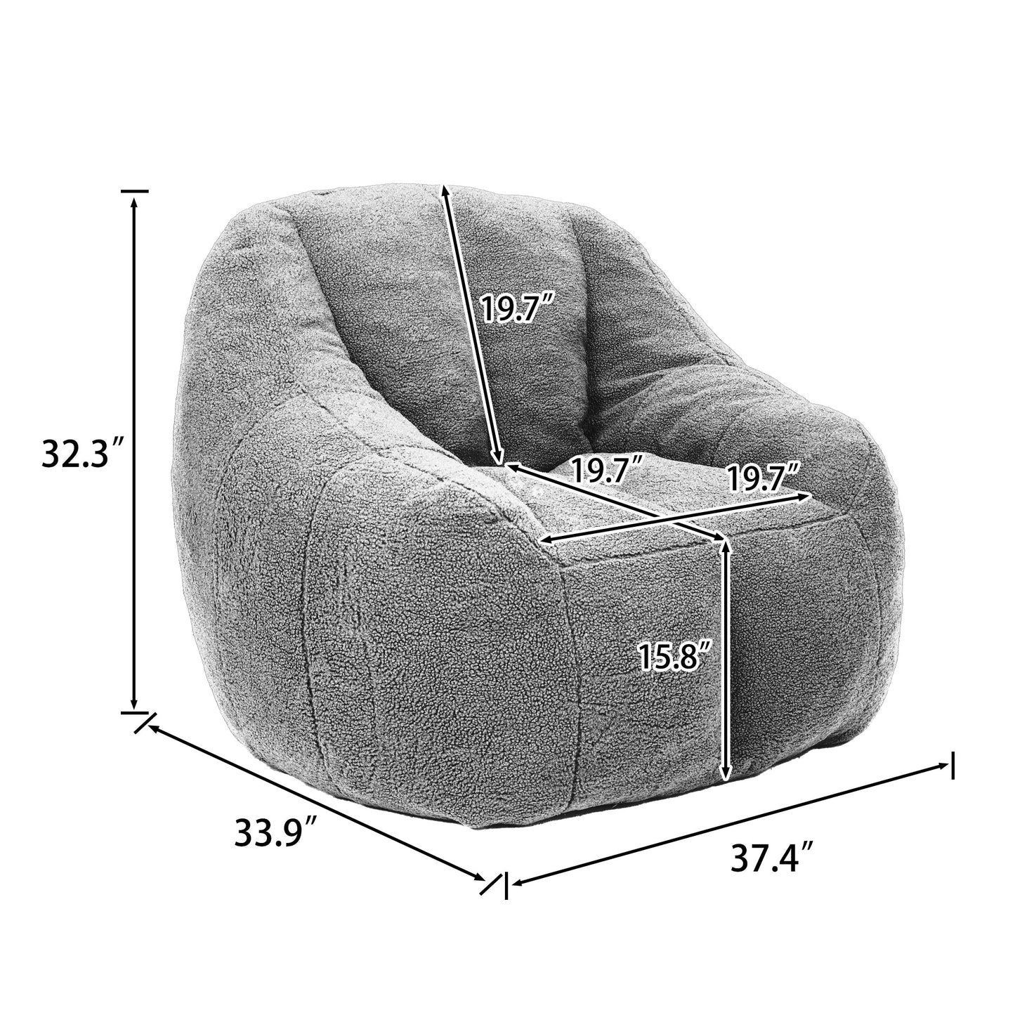 Bean Bag Chair Plush Faux Fur Light Blue Memory Foam Ergonomic Armrests 37.4 In