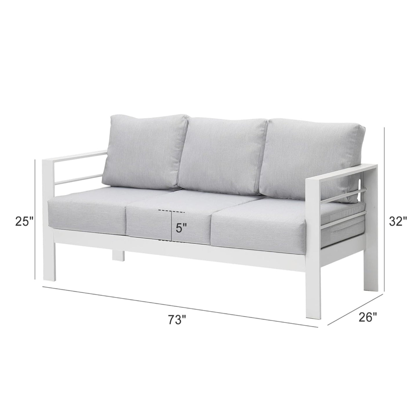 Outdoor Patio Set 3-Piece Aluminum White Gray Cushions