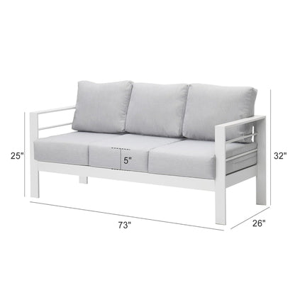 Outdoor Patio Set 3-Piece Aluminum White Gray Cushions