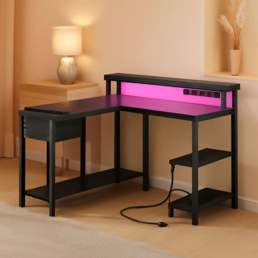 47 Inch L Shaped Gaming Computer Desk Power Outlets Plus