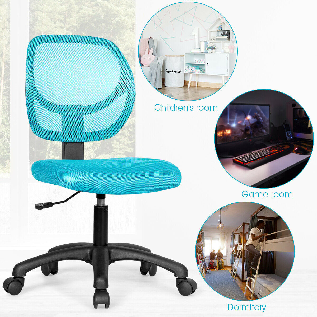 Low-back Computer Task Chair with Adjustable Height and Swivel Casters