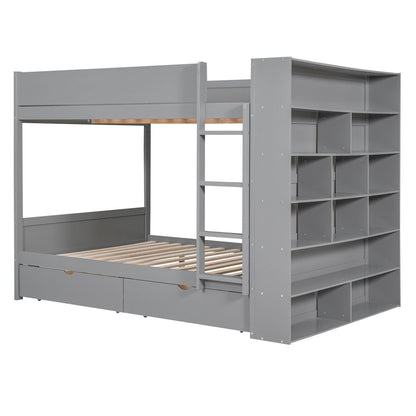 Bunk Bed With 2 Drawers And Multi Layer Cabinet