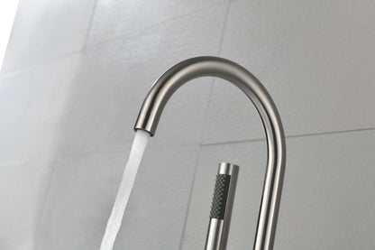 Floor Mounted Tub Faucet High Flow Freestanding Tub Filler with Handheld Shower Swivel