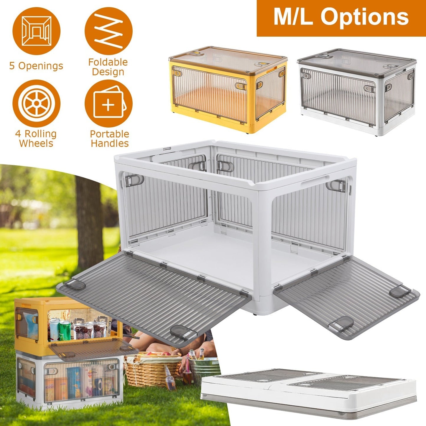 70QT/66L Foldable Storage Bins with Lid 4 Doors Collapsible Stackable Closet Organizer Containers with Lock 4Pcs Wheels