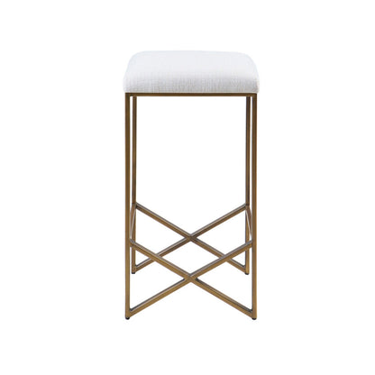 Backless Upholstered Counter Stool With Padded Seat - Ivory / Bronze