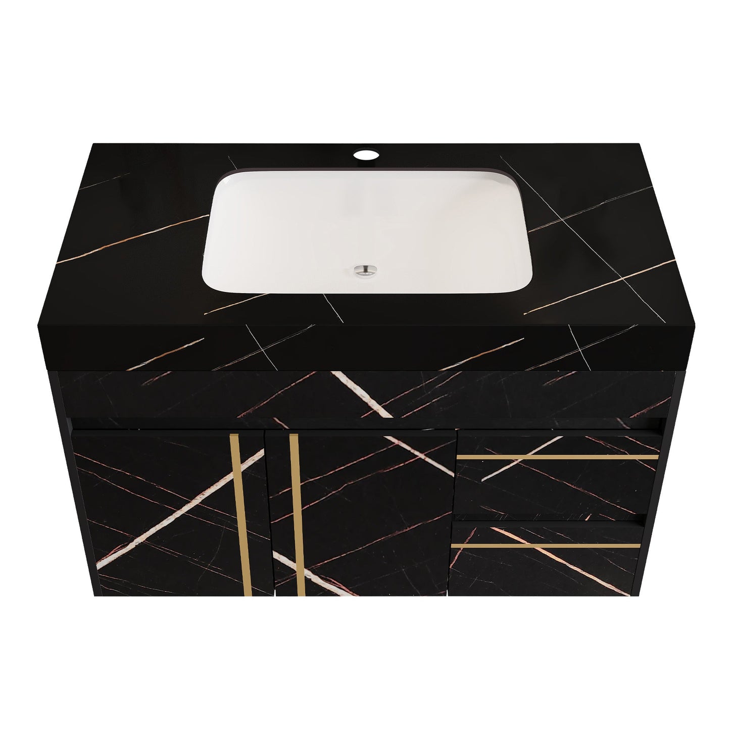 35.2 in Floating Bathroom Vanity with Sink and Faux Marble Top