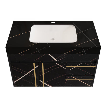 35.2 in Floating Bathroom Vanity with Sink and Faux Marble Top