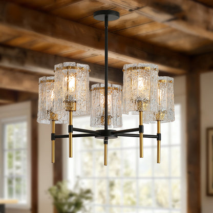Chandelier 5-Light Black Gold Farmhouse Textured Glass Pendant Modern