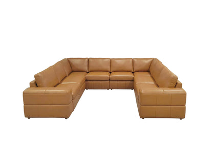 Sectional Sofa Modular Leather Match Ginger 8 Seat 2 Recliners 128 In