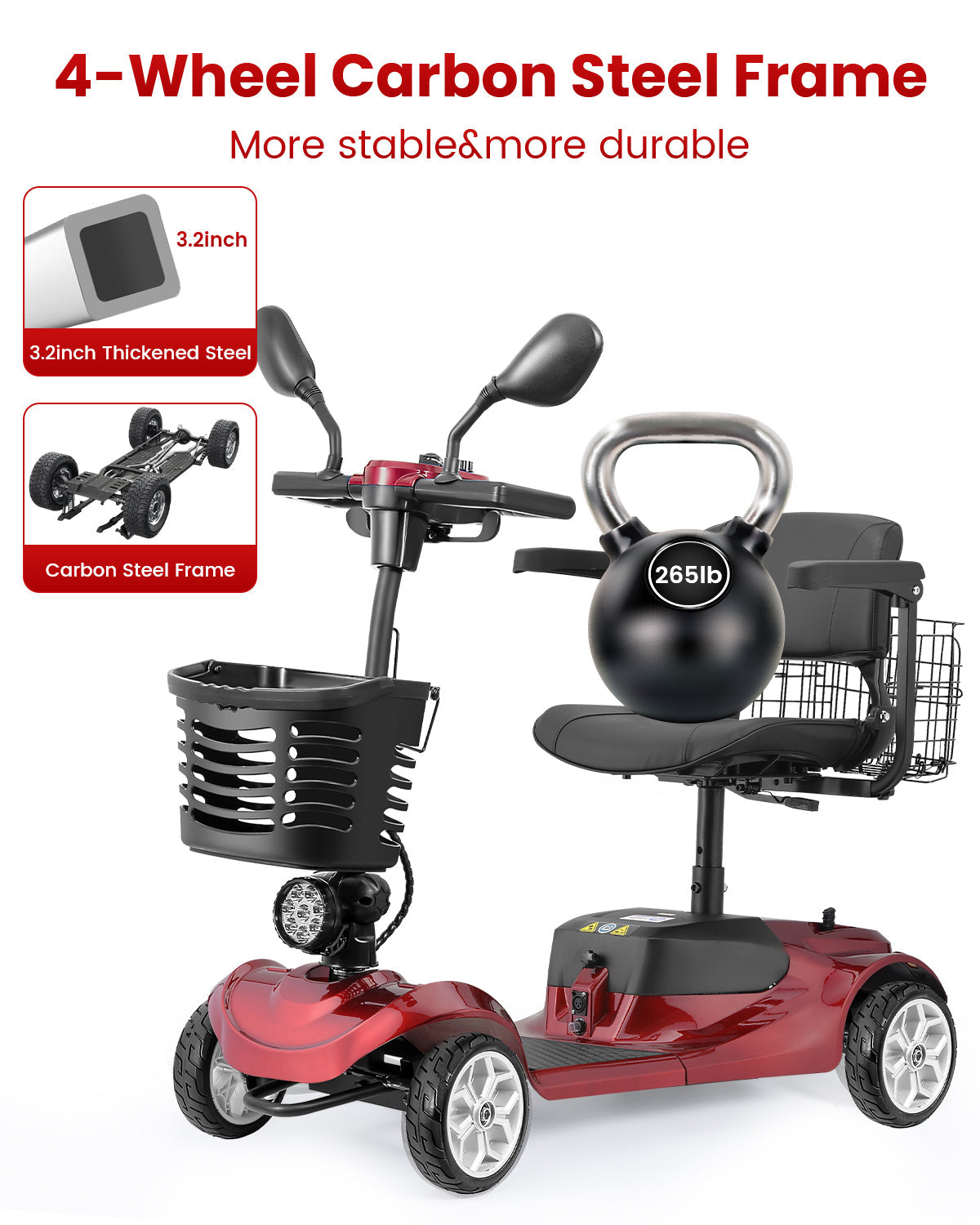 Mobility Scooter 4-Wheel Folding 350W Front Basket