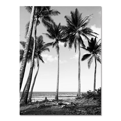 Nordic Modern Black And White Seaside Landscape Holiday Surfing Background Wall Poster Frameless Painting