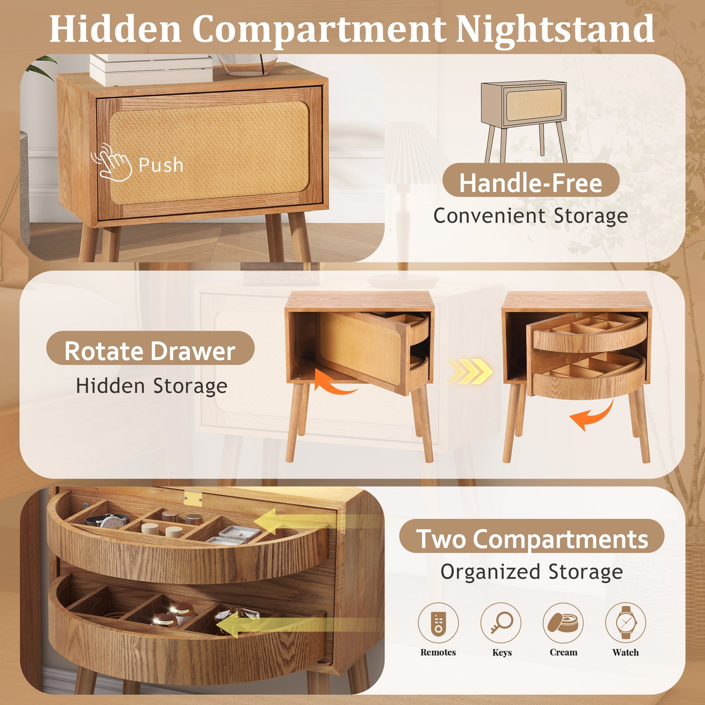 Rotating Hidden Compartment Nightstands, Mid Century Modern Concealment