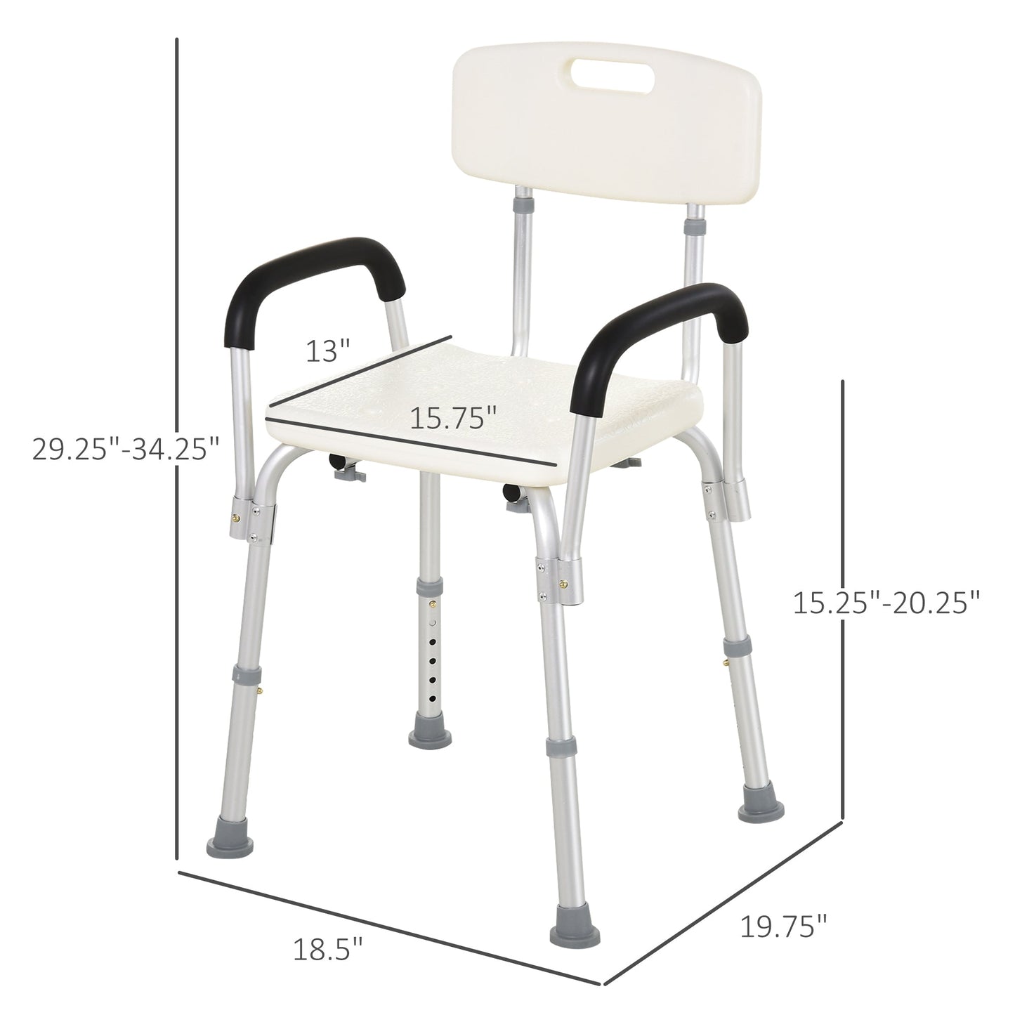 Shower Chair Adjustable Aluminum Removable Armrests Lightweight Portable 7 LB