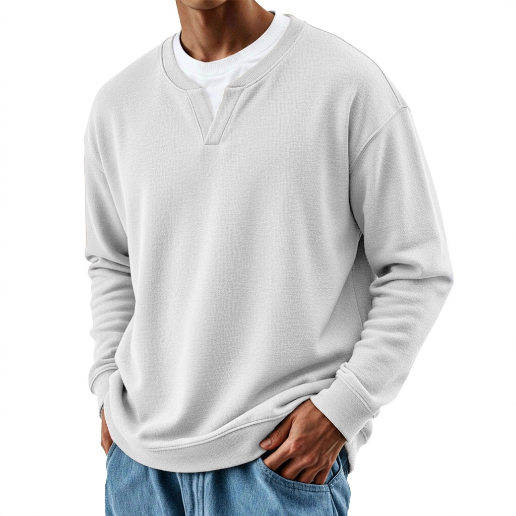 Mens Patchwork Mock Two-Piece Crew-Neck Long-Sleeve Top