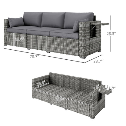 Outdoor Sofa PE Rattan 3-Seat 79" Gray