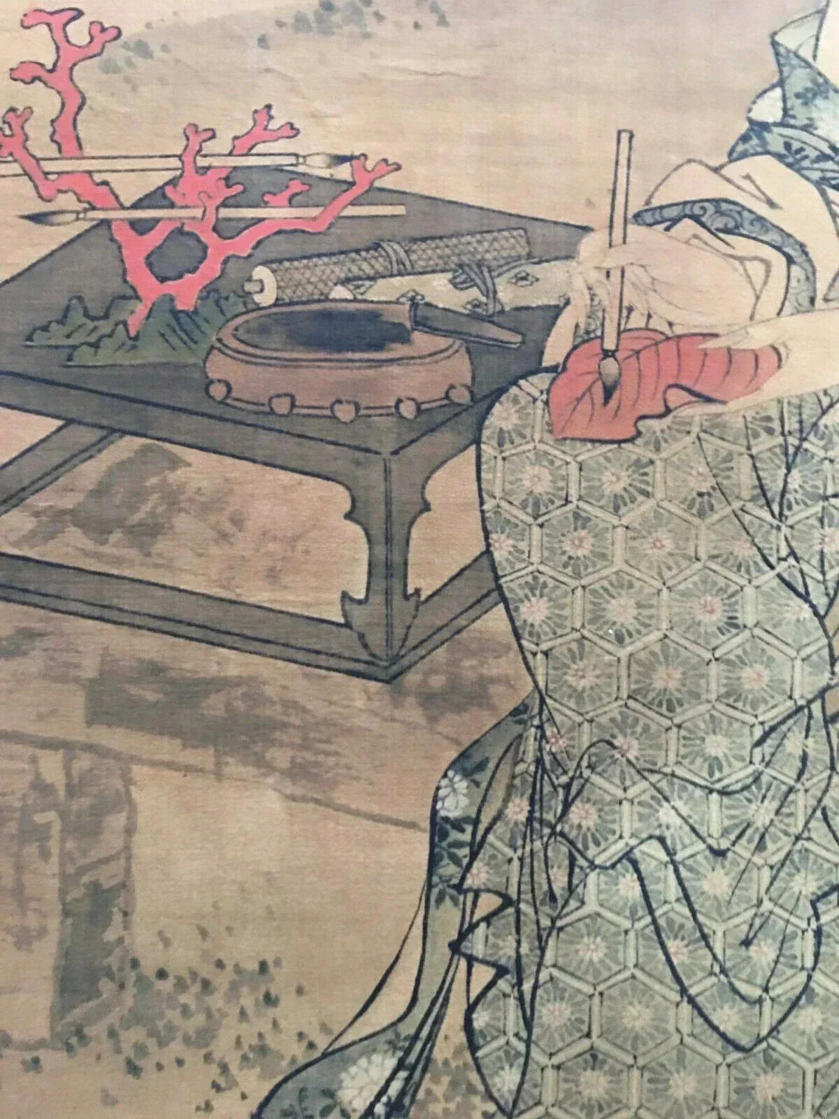 Tang Yin–Style “Poems on Red Leaves” Chinese Scroll – Ink & Color on Rice Paper