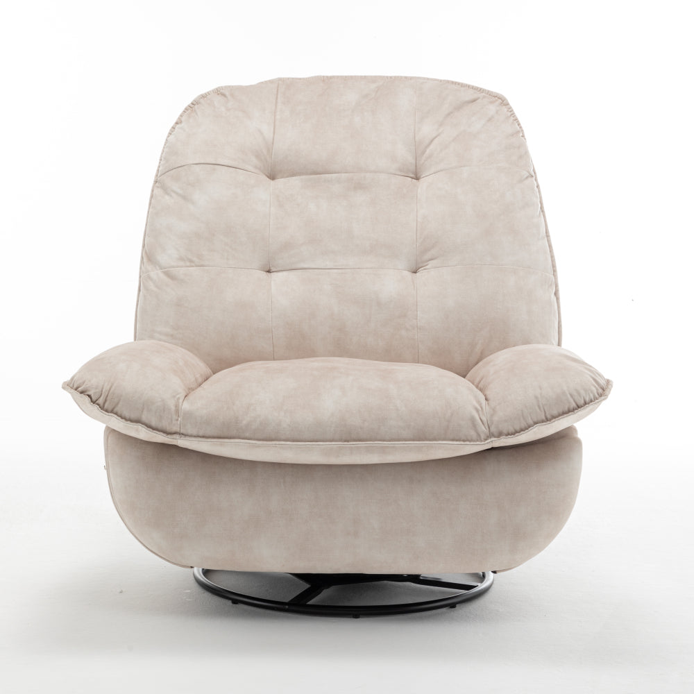 Ivory Gold-Stamped Velvet Recliner – Swivel Glider, 150° Recline & Detachable Phone Holder