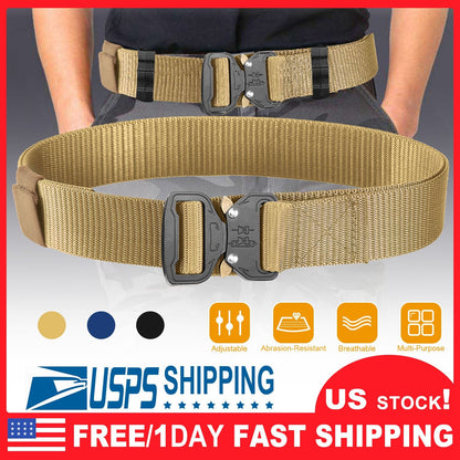 Men Military Belt Adjustable Tactical Belt Combat Waistband w/Metal Buckle Nylon Training Belt