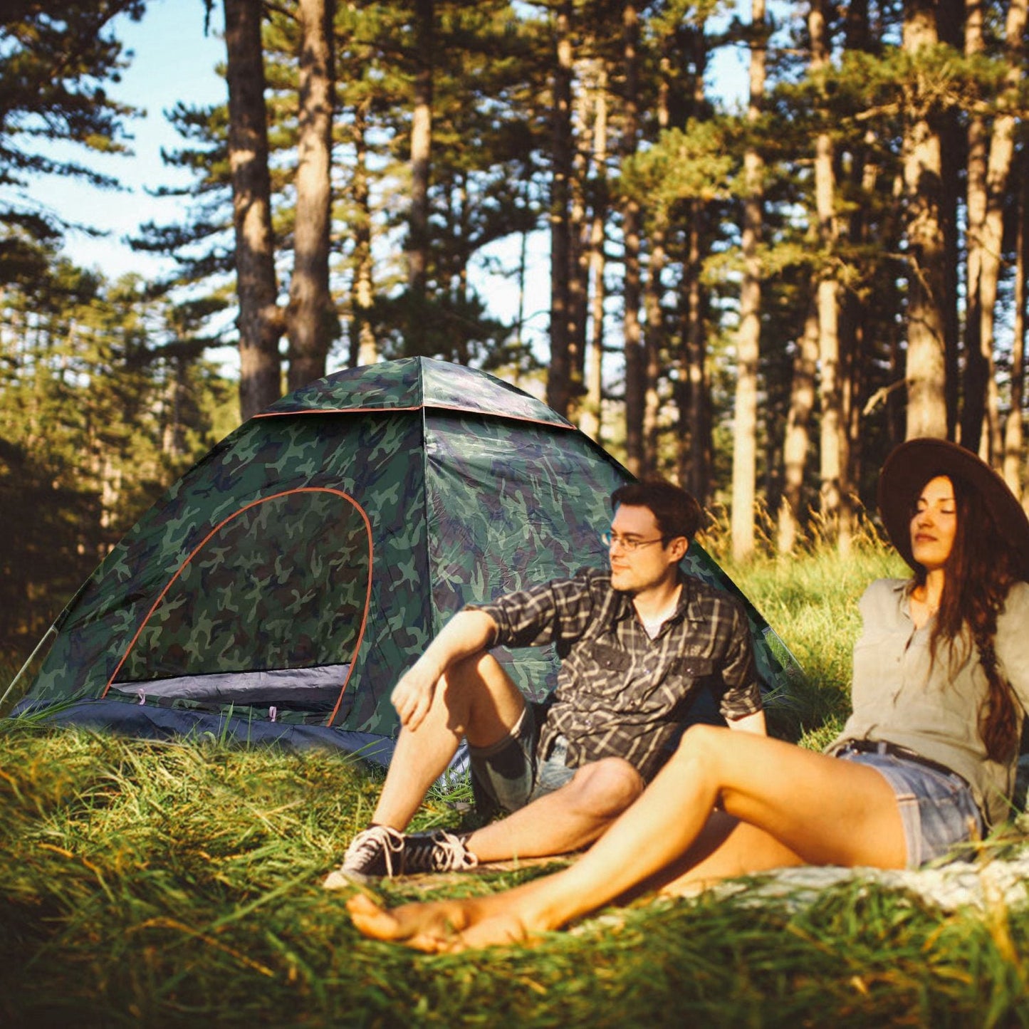 4 Persons Camping Waterproof Tent Pop Up Tent Instant Setup Tent w/2 Mosquito Net Doors Carrying Bag Folding 4 Seasons for Hiking Climbing Adventure F