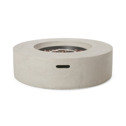 Modern Outdoor 50000 BTU Round MgO Concrete Propane Fire Pit, Light Grey