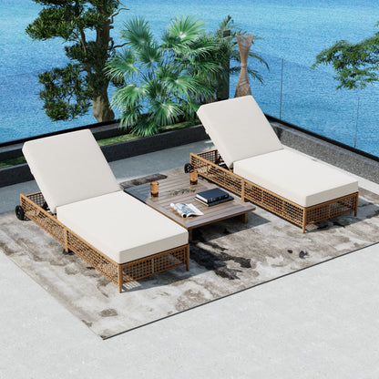 Outdoor Lounge Chair, 5-Position Adjustable Rattan Chaise with Cushion and