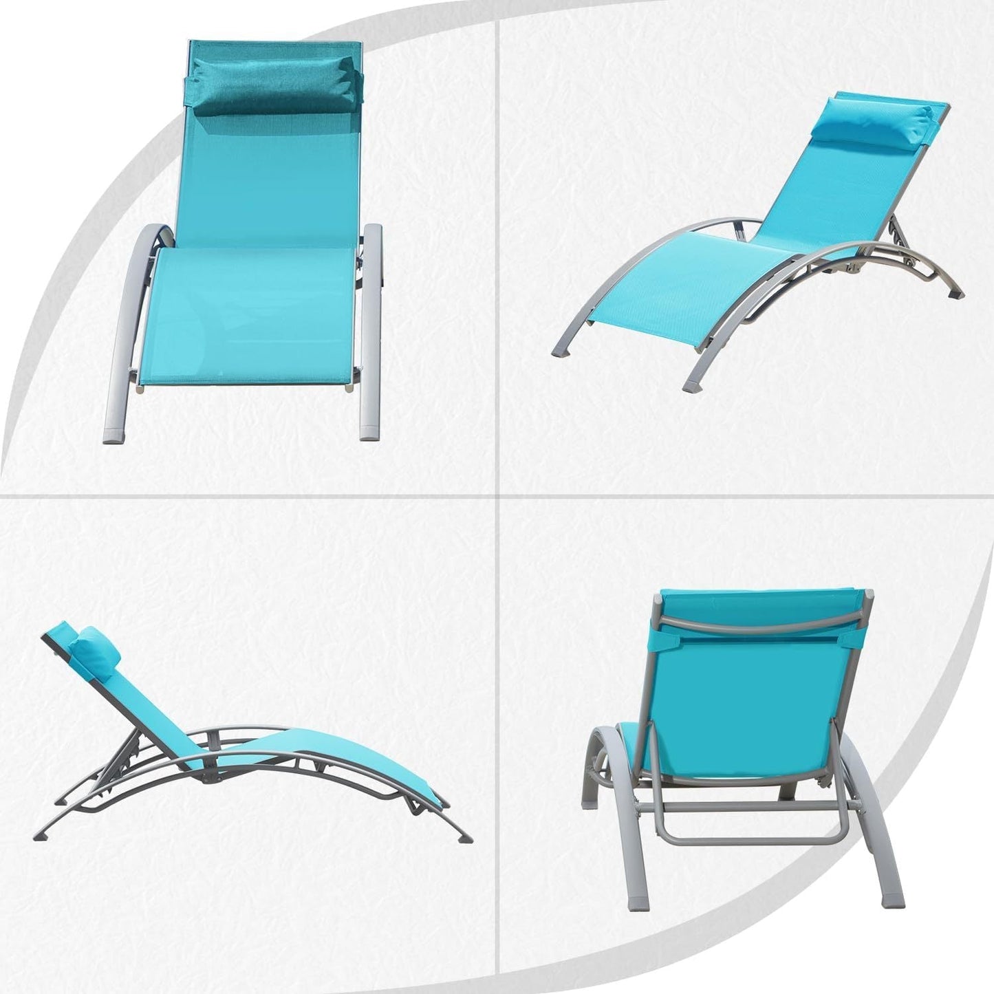 Outdoor Lounge Chair Aluminum Lake Blue Textilene 5 Position 350 LB