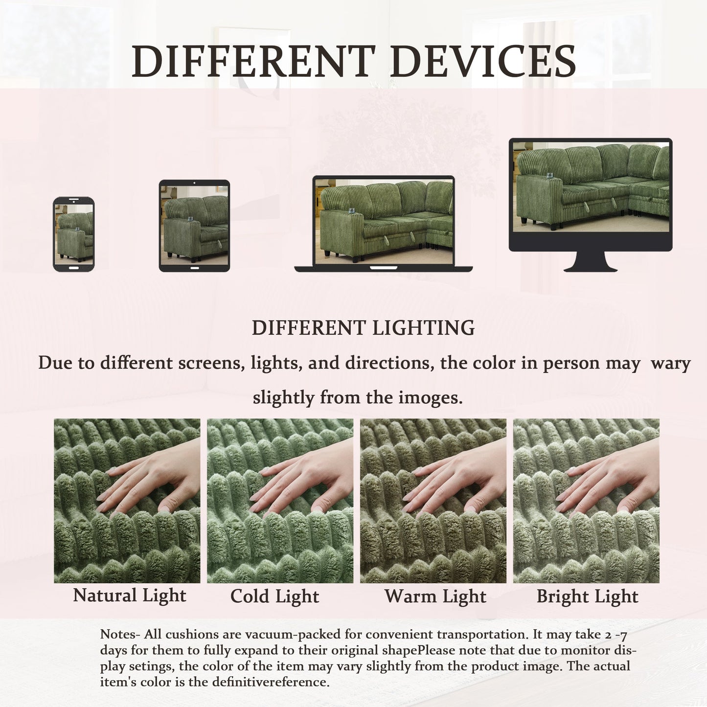Sofa Bed L-Shape Corduroy Olive Green 5 Seat Pull-Out USB Ports 81 In