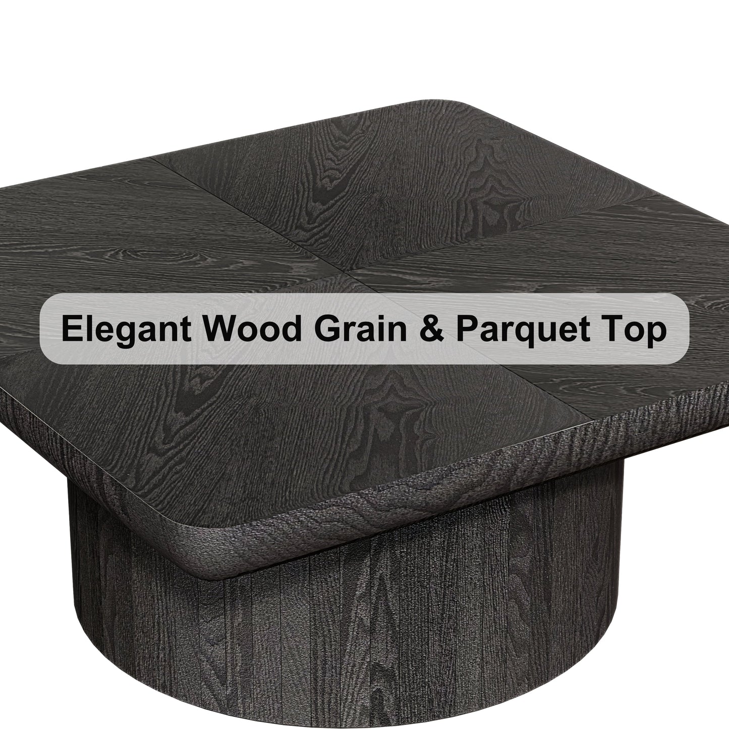 2-Piece Wood Nesting Coffee Tables, Fluted Pedestal, Living Room, Black