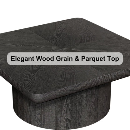 2-Piece Wood Nesting Coffee Tables, Fluted Pedestal, Living Room, Natural Black