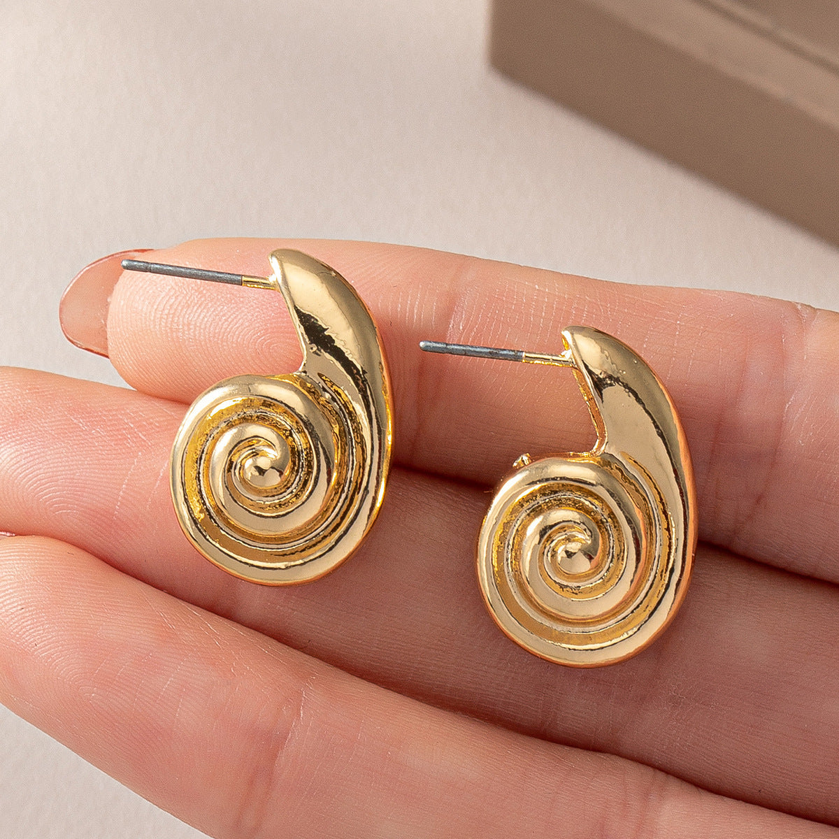 Retro Convex Spiral Gold Earrings - European American Middle Eastern Style Hoop Drop Studs