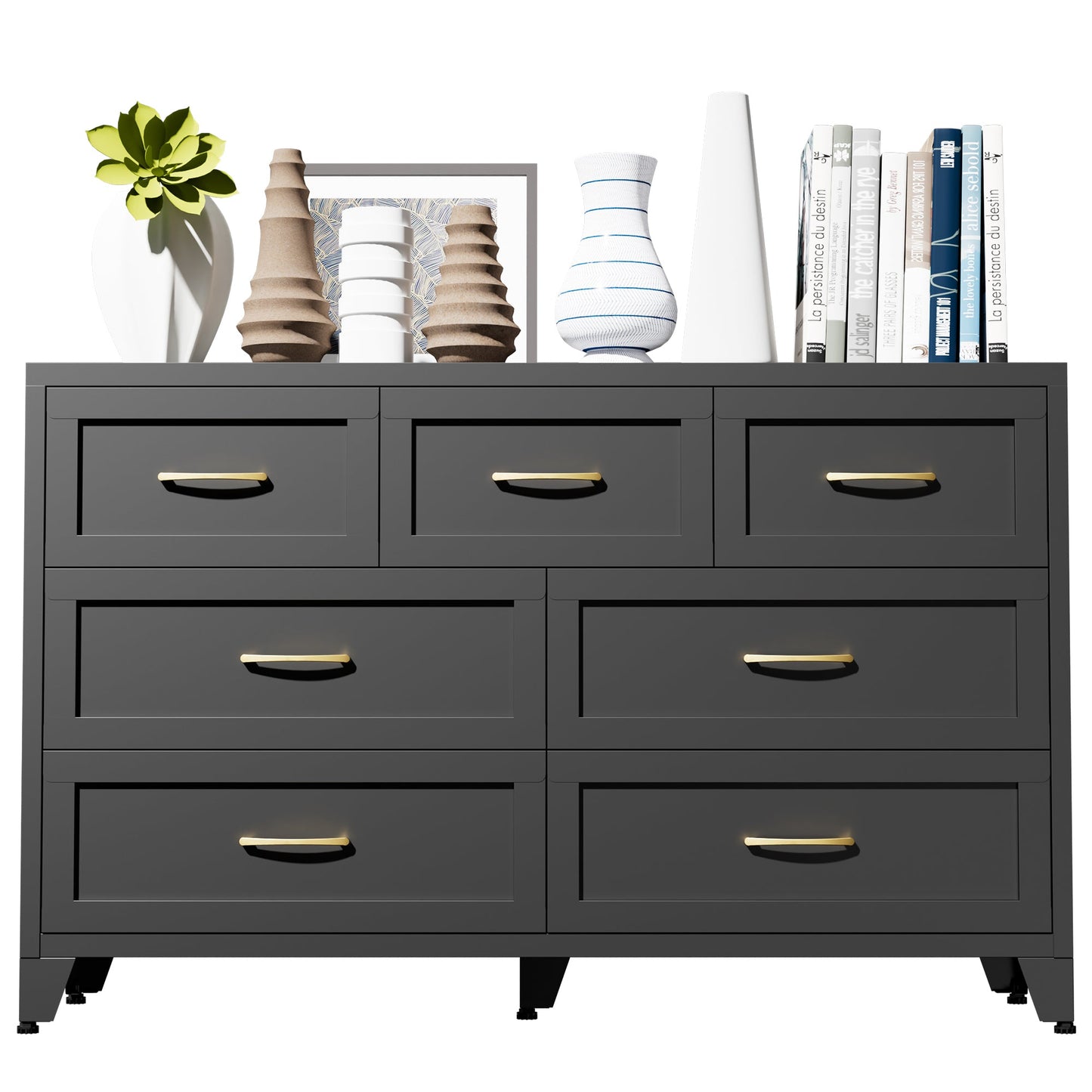 Dresser Low-Profile 7-Drawer Black Steel Smooth Glide 47.3x15.8x30.8 In