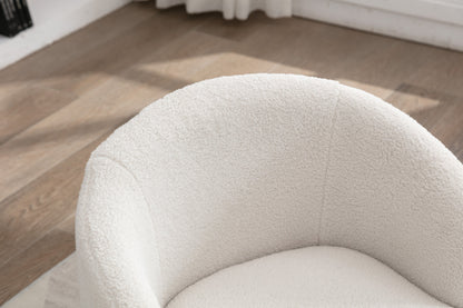 Accent Chair Swivel Barrel Teddy Fabric Ivory Black Ring Base 360 Degree 250 LB