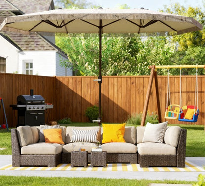 Patio Umbrella Rectangle 15 ft Crank UPF30 Cream