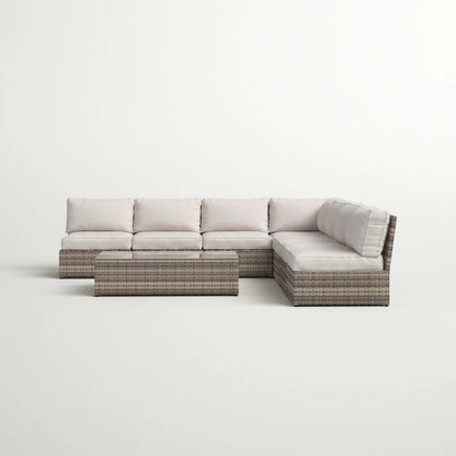 Outdoor Patio Set HDPE Wicker Mixed Gray 6 Piece Fully Assembled