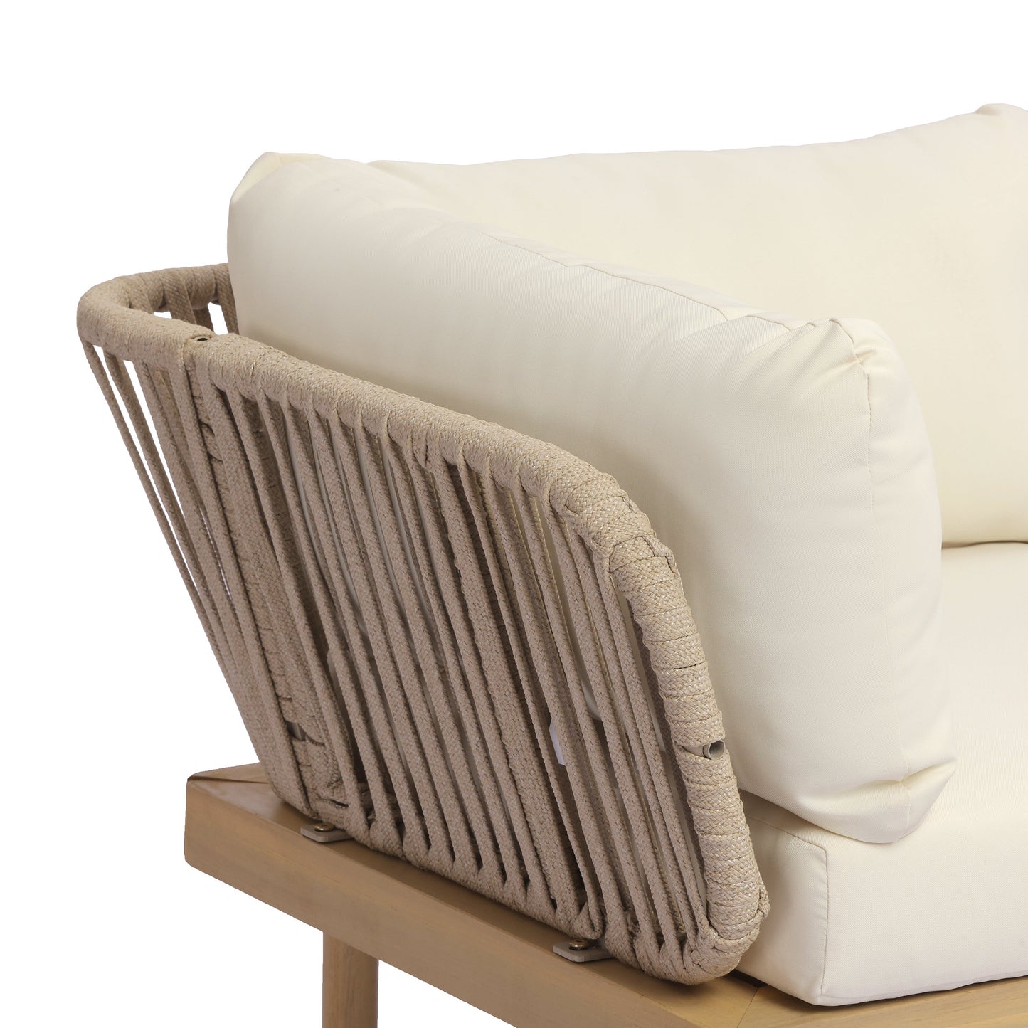 Outdoor Sectional Set Acacia Wood Rope L-Shape Beige 6 Piece