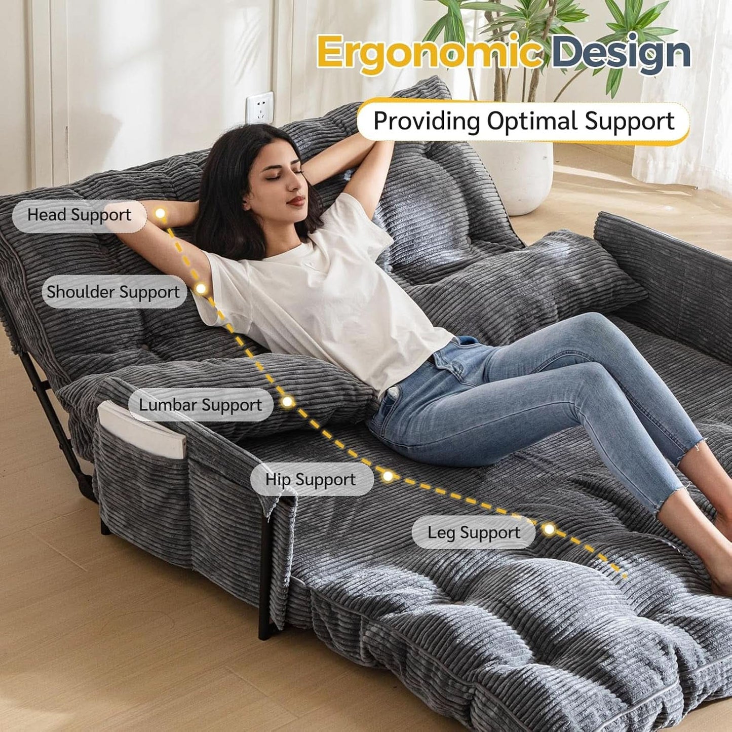 Dark Gray Adjustable Floor Sofa 5 Position Reclining Bed